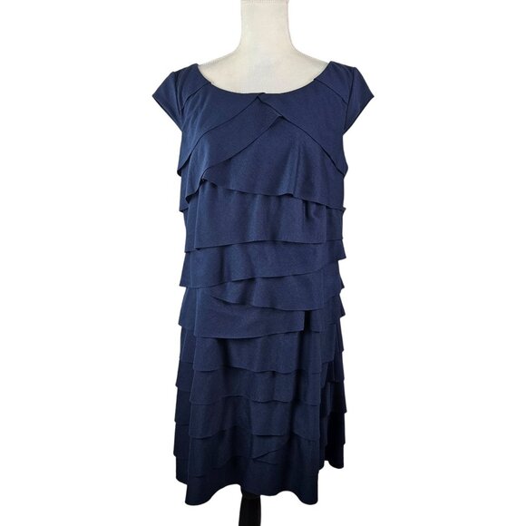 S.L. Fashions Womens Navy Tiered Ruffle Dress Size 16 Elegant Party Formal Eveni - Picture 1 of 9